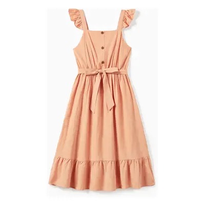 Mommy and Me Butterfly Jacquard Button Belted Dress