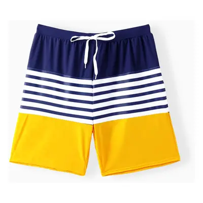 Family Matching Stripe & Colorblock Spliced One Piece Swimsuit or Swim Trunks Shorts