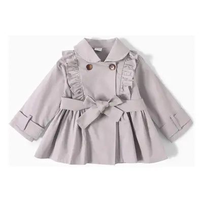 Toddler Girl Doll Collar Ruffled Double Breasted Belted Trench Coat