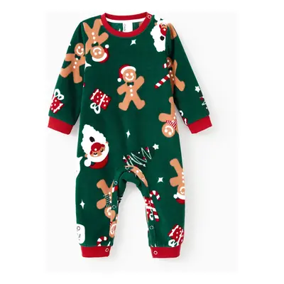 Christmas Pajamas Family Matching Fleece Gingerbread Man Long Sleeves Pajamas Sets with Pockets