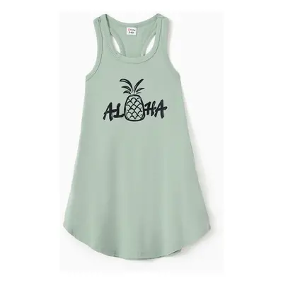 Mommy and Me Sleeveless Letter Print Pineapple Graphic Dress