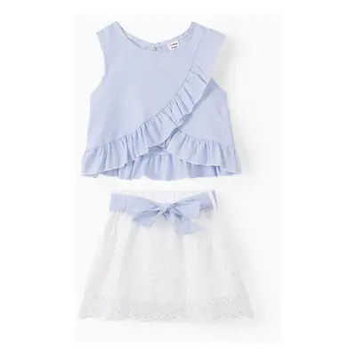 Trendy Toddler Girl Stripe Print Bowknot Ruffle Flounce Set