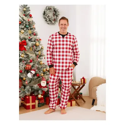 Christmas Family Matching Red and White Checkered Plaid Pajamas Sets with Drawstring and Pockets