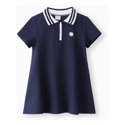 Toddler Girl Lapel Collar Baseball Print Dress