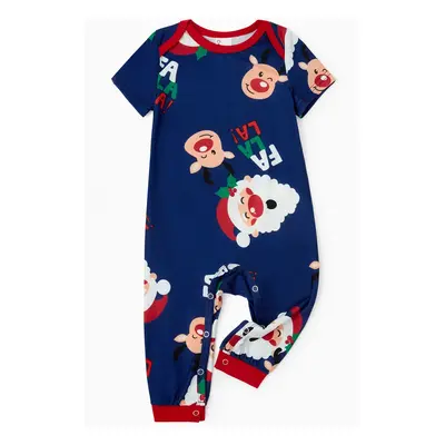 Christmas Family Matching Allover Santa and Reindeer Pattern Pajamas Sets