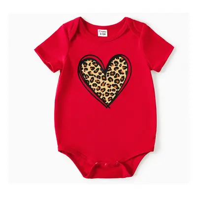 Mommy and Me Cotton Short-sleeve Leopard Heart Print Red T-shirts