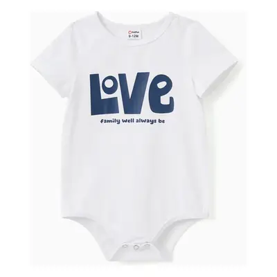 Family Matching Love Theme Slogan Print Solid Color Short Sleeves Cotton Tops