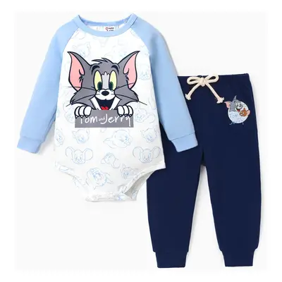 Tom and Jerry baby boy character graphic Romper with Pants Set