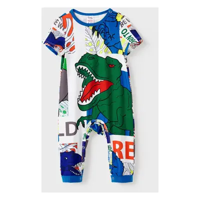 Family Matching T-REX Short-Sleeve Tee and Allover Dinosaur Shorts Pajamas Sets