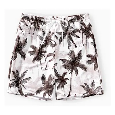 Family Matching Allover Coconut Tree Print Spliced Ruched Two-Piece Swimsuit or Swim Trunks