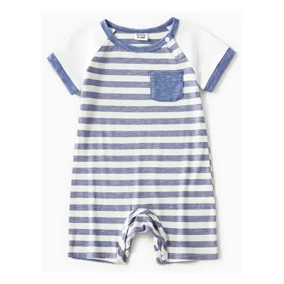 Family Matching Sets Short-sleeve T-shirts or Blue Striped V Neck Drop Shoulder Button Up Belted