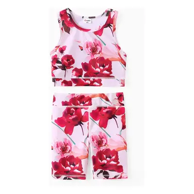 Toddler/Kid Girl 2pcs Floral Print Tank Top and Leggings Set