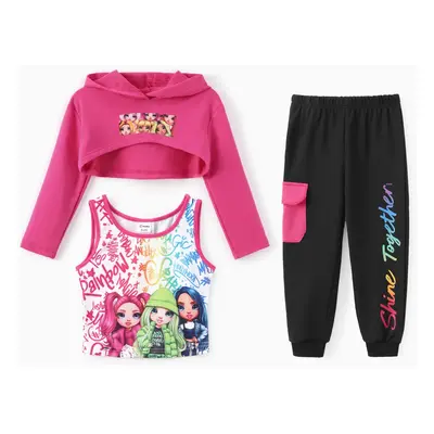 Rainbow High Toddler/Kid Girl 3pcs Stella Jade Skyler Character Letter Print Hoodies Tank Top An