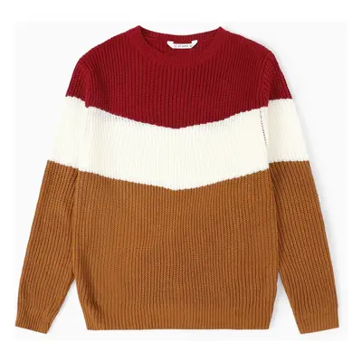 Family Matching Long Sleeves Three-Color Block Knitwear Sweater