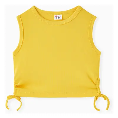 Girl's Basic Sleeveless Drawstring Tight T-Shirt in Polyester-Spandex Blend