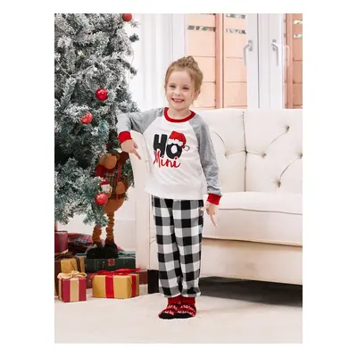 Christmas Pajamas Family Matching Raglan Sleeves Top Plaid Pants PJs Sets