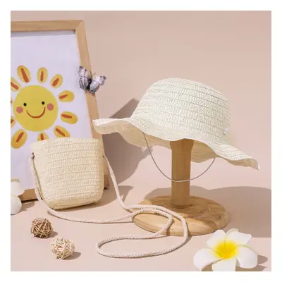 Toddler Casual Fashionable Solid Color Straw Hat and Bag Set