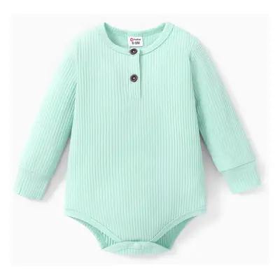 Baby Boy/Girl 95% Cotton Ribbed Long-sleeve Button Up Romper