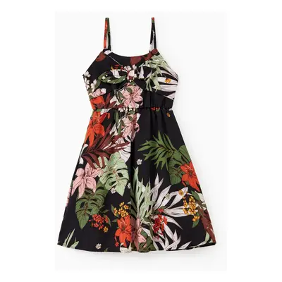 Family Matching Floral Panel Tee or Floral Patterned Button Up Tie Front Strap Dress Sets