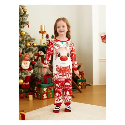 Christmas Deer & Lights Print Red Family Matching Raglan-sleeve Pajamas Sets