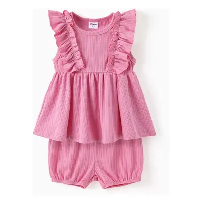 Toddler Girl 2pcs Ruffled Top and Shorts Set