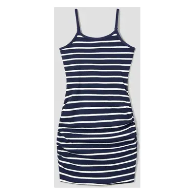 Family Matching Color Block Tee and Stripe Bodycon Strap Dress Sets