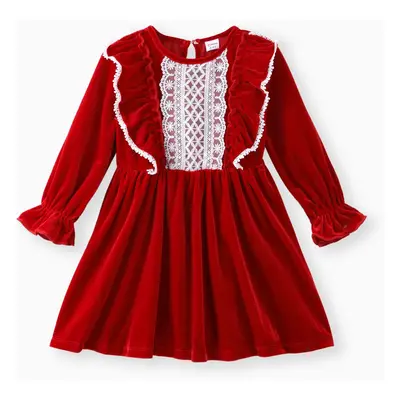 Toddler Girl Solid Color Christmas Sweet Ruffle Dress