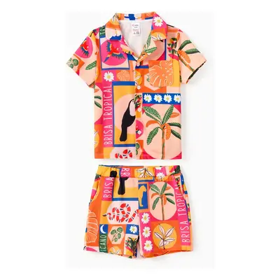 Family Matching Allover Tropical Printed Vacation Pajamas