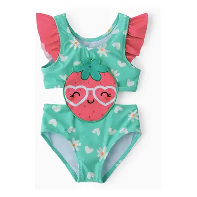 Baby Girl Childlike Fruit Embroidery Swimsuit