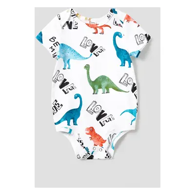 Family Matching Allover Dinosaur Print Drawstring Ruched Bodycon Dresses and Short-sleeve T-shir