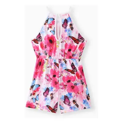 Kid Girl Allover Floral Print Halter Romper