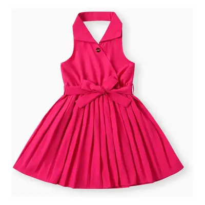 Summer Girls Halter Pleated Dress 1pc Solid Color