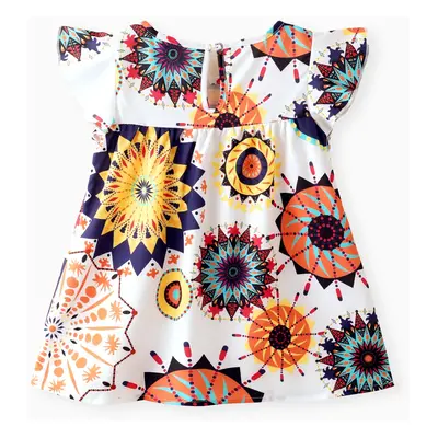 Baby Girl Allover Geometric Print Flutter-sleeve Dress