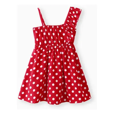 Toddler Girl Polka dots One Shoulder Ruffled Cami Dress