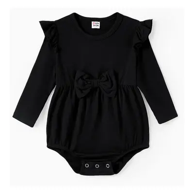 Mommy and Me Black Long Sleeves Flowy Ruffle Bottom Dresses with Pockets