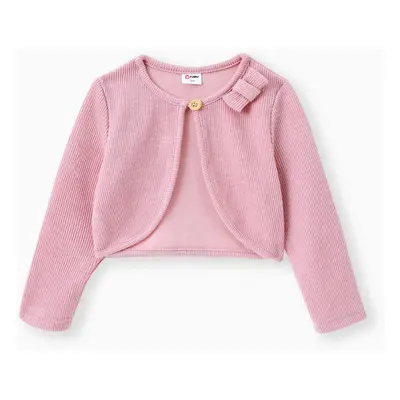 Toddler Girl Solid Color Bowknot Design Ribbed Cardigan Jacket