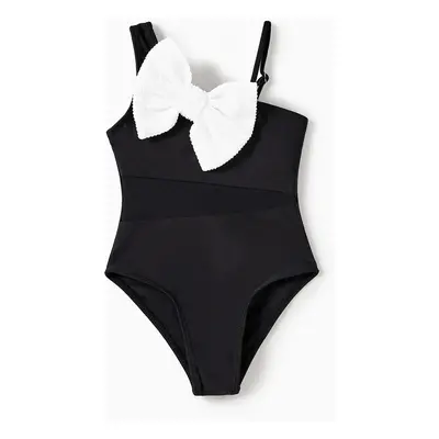 Family Matching Black Drawstring Swim Trunks or Bow knot One-Piece Strap Swimsuit