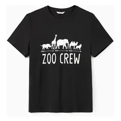 Family Matching Cotton Short Sleeves Round Neck Animal Theme Zoo Crew Graphic Tee