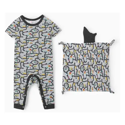 Baby Boy/Girl 2pcs Bamboo Fabric Vehicle Print Pajama Jumpsuit with Soothing Towel