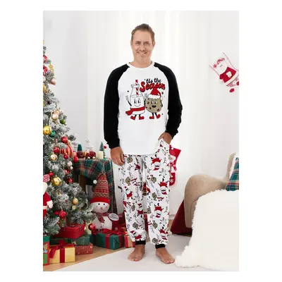 Christmas Family Matching Raglan Sleeves Cartoon Milk and Biscuit Graphic Pajamas Sets with Pock