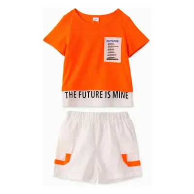 2pcs Toddler Boy Trendy Letter Print Tee and Shorts Set