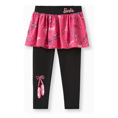 Barbie Toddler Girl Bow Print Ruffle Overlay In Leggings