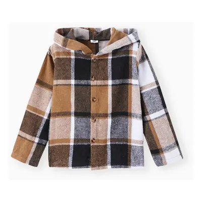 Kid Boy Hooded Plaid Long sleeves Shirt Jacket