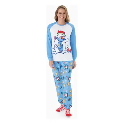 Christmas Family Matching Blue Raglan Sleeves Snowman Graphic Pajamas Sets with Drawstring and P