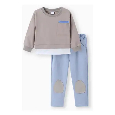 2-piece Toddler Girl/Boy Letter Print Faux-two Pullover and Patchwork Pants Set