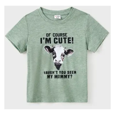 Family Matching Farm Style Solid Color Short Sleeves Cow Pattern Graphic Tops