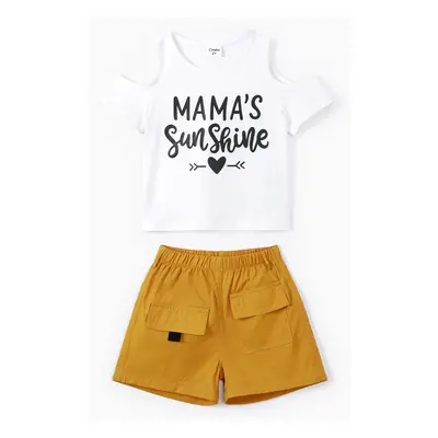 Toddler/Kid Girl 2pcs Letter Print Tee and Oil-proof Shorts Set