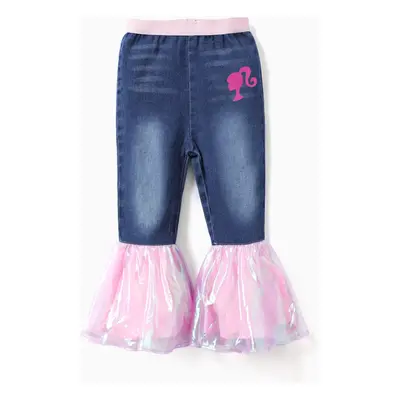 Barbie Toddler Girls 1pc Logo Print Flare Mesh Jeans