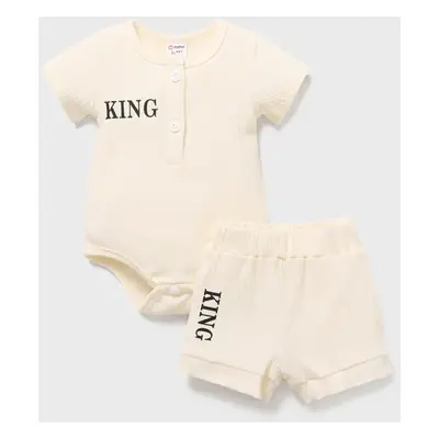 2pcs Baby Boy 95% Cotton Ribbed Letter Print Short-sleeve Romper & Shorts Set