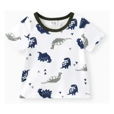 2pcs Baby Boy All Over Dinosaur Print Short-sleeve Tee and Solid Shorts Set